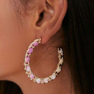 Curb Chain Ribbon Hoop Earrings